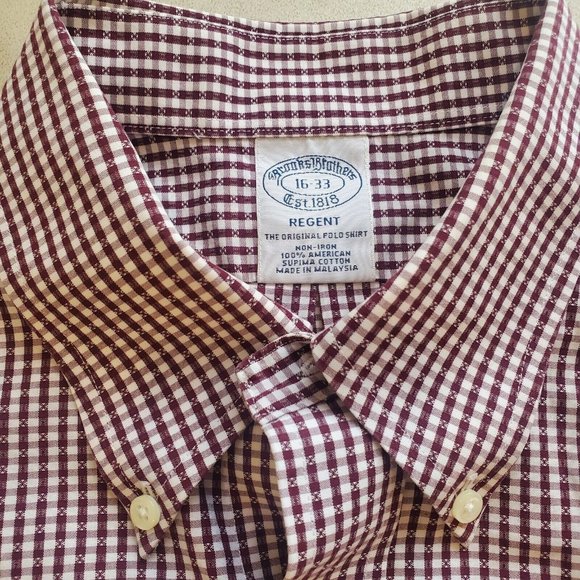 Brooks Brothers REGENT Men's Large 16-33 Red Check Button Up Dress Shirt - Picture 4 of 6